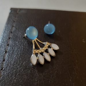 Water Drop studs with White Stone Ear Jacket